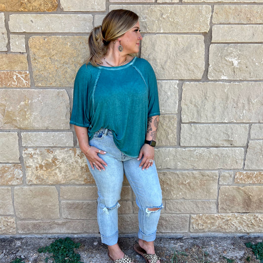 Teal Washed Boat Neck Top