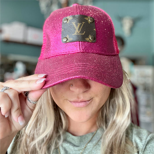 Upcycled Pink Glitter Ball Cap
