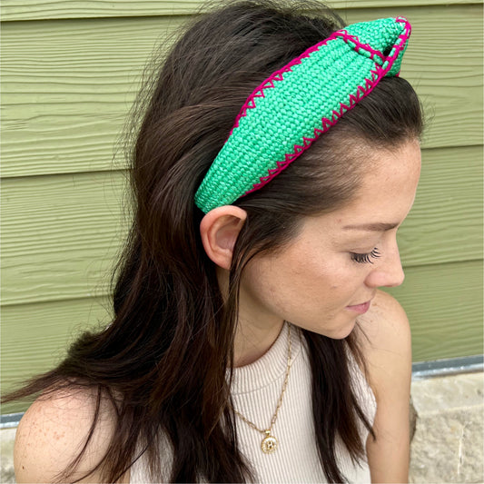 Green & Pink Knot Woven Headband