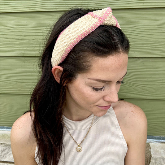Beige & Pink Knot Woven Headband