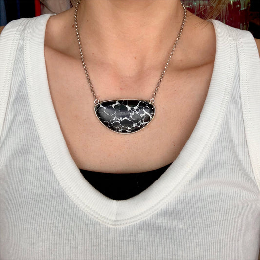 Black Turquoise Moon Necklace
