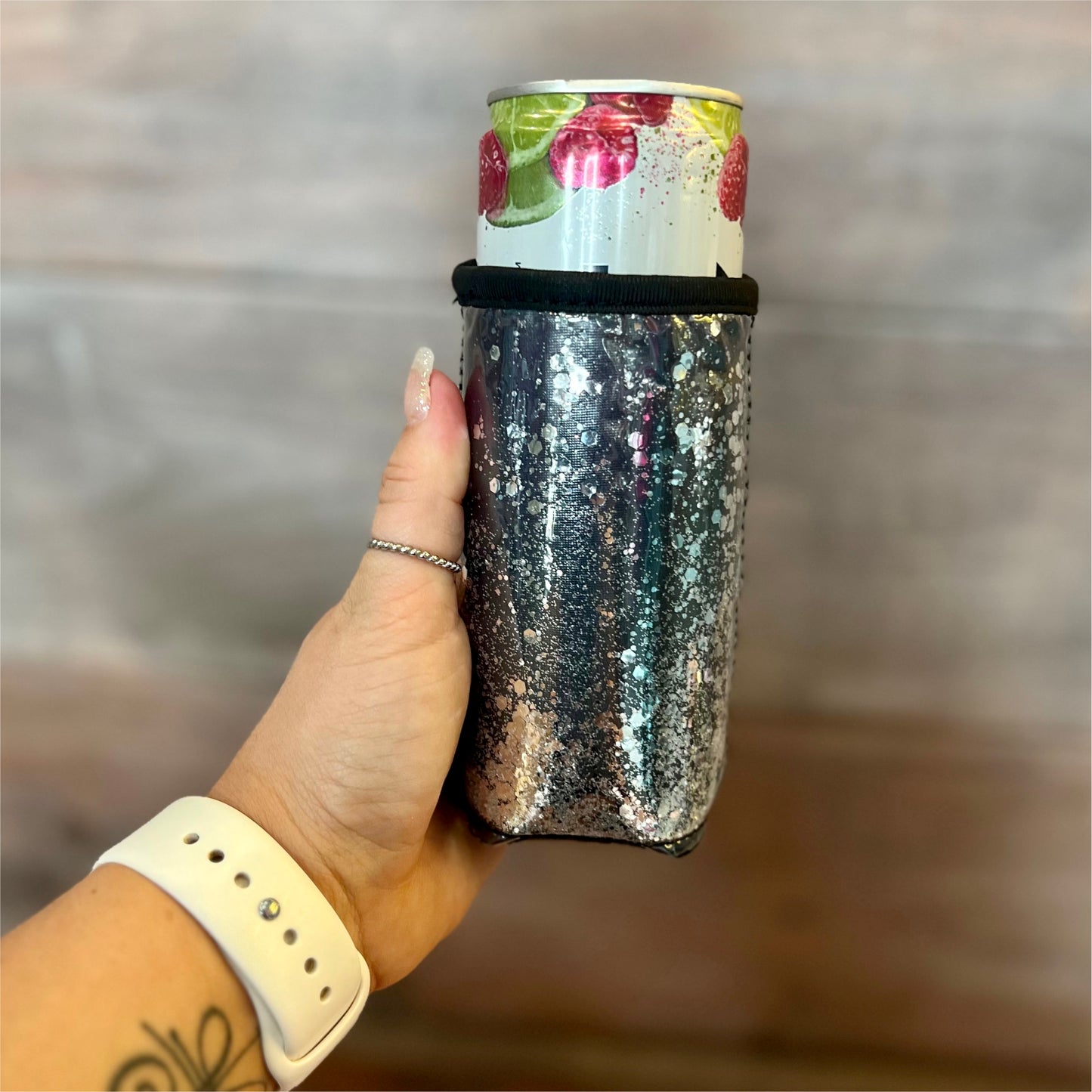 Black Glitter SLIM Koozie